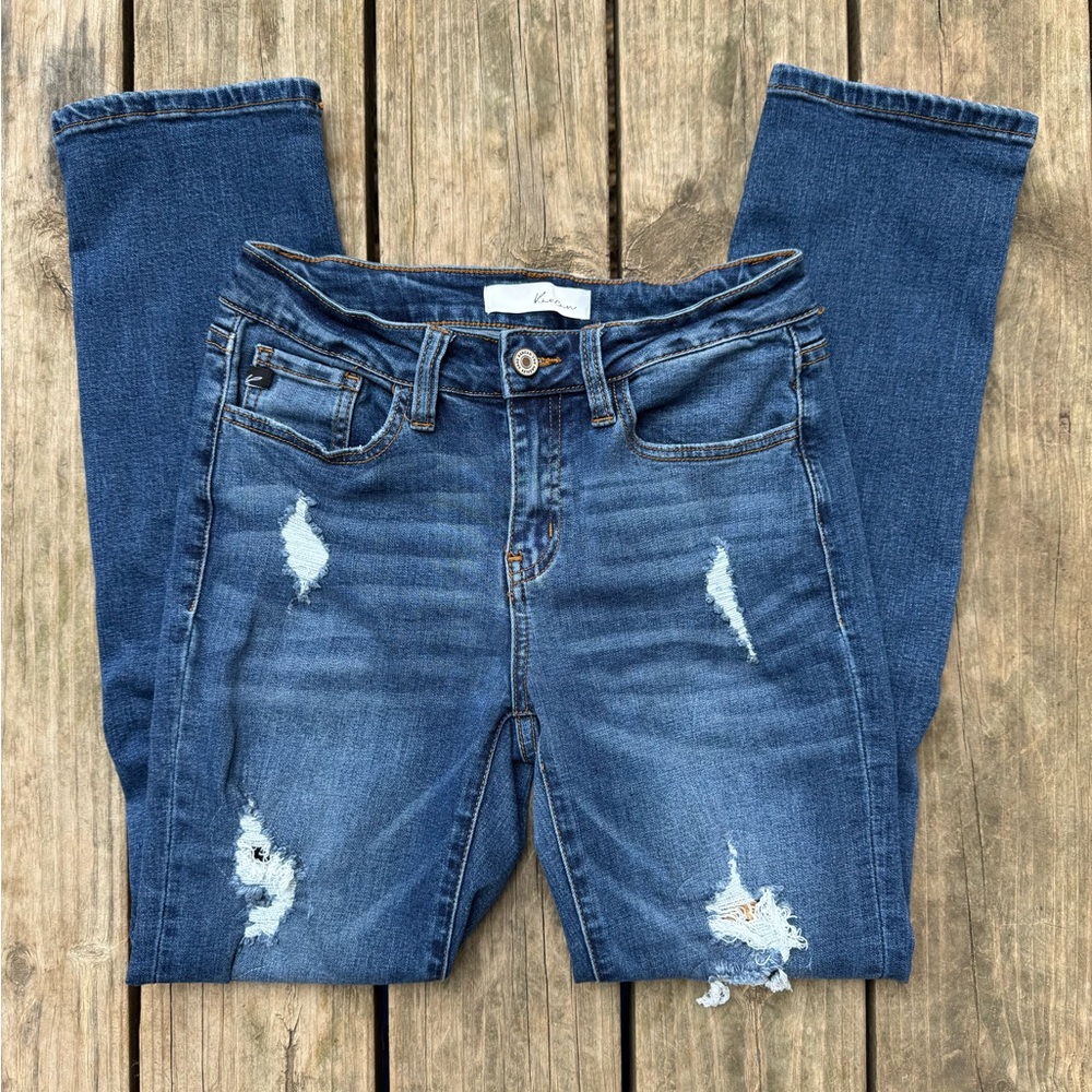 KanCan Leopard Patch Distressed Jeans - Girlfriend Fit - Size 7/27